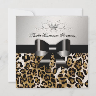 311 Chic Brown Leopard Bow Metallic Gold Invitation