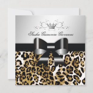 311- Chic Brown Leopard Bow    Sweet 16 Invitation