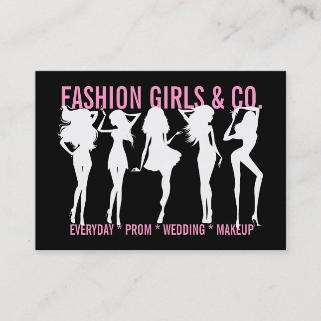 311 Chic Fashion Girls Silhouettes Black Pink Business Card (Front)