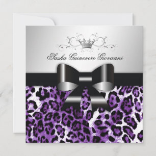 311- Chic Hot Lilac Leopard Bow    Sweet 16 Invitation