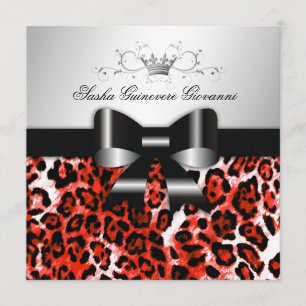 311- Chic Hot Rouge Leopard Bow    Sweet 16 Invitation