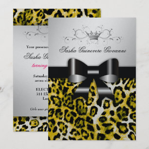 311 Chic Yellow Leopard Bow Metallic Silve Invitation