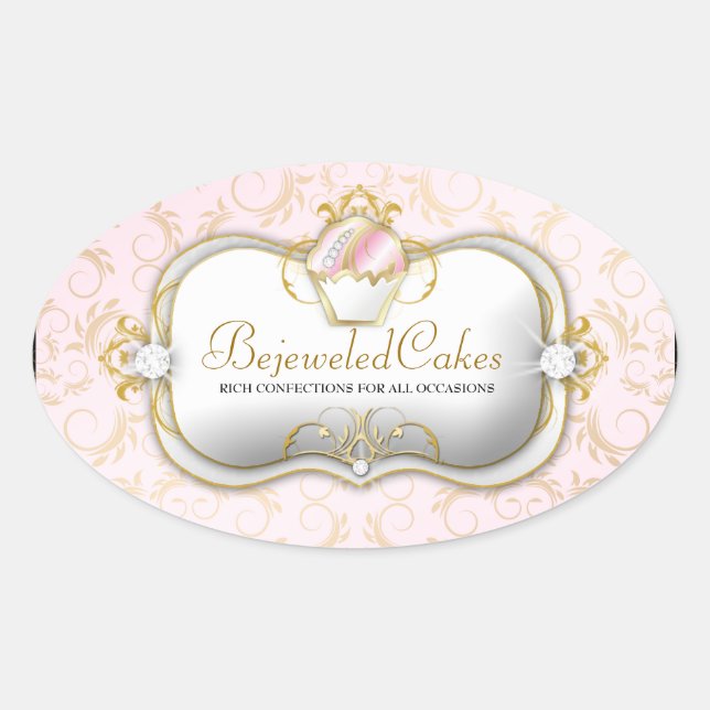 311-Ciao Bella Bejeweled Cakes | Pink Background Oval Sticker (Front)