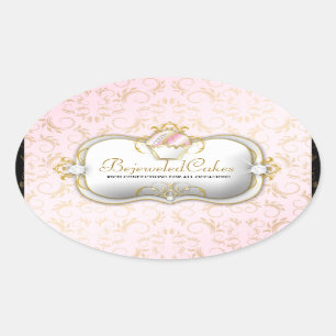311-Ciao Bella Bejeweled Cakes   Pink Background Oval Sticker