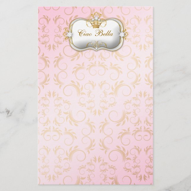 311 Ciao Bella Golden Divine Pink Stationery (Front)