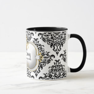 311 Ciao Bella Lovey Dovey Damask Black White Mug