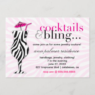 311 Cocktails & Bling Zebra Invitation