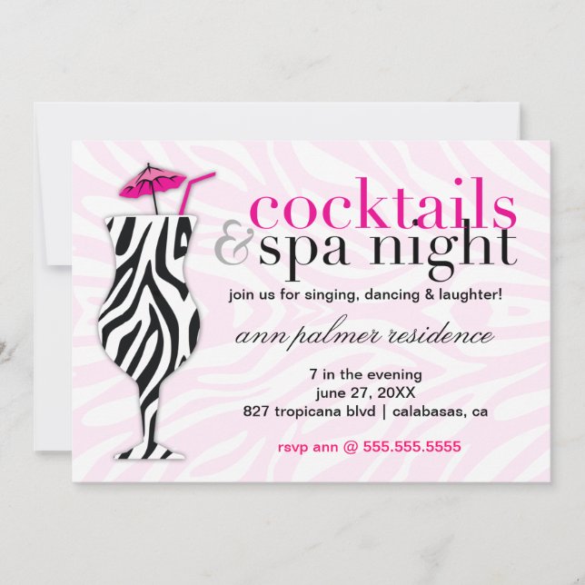 311 Cocktails & Spa Zebra Invitation (Front)