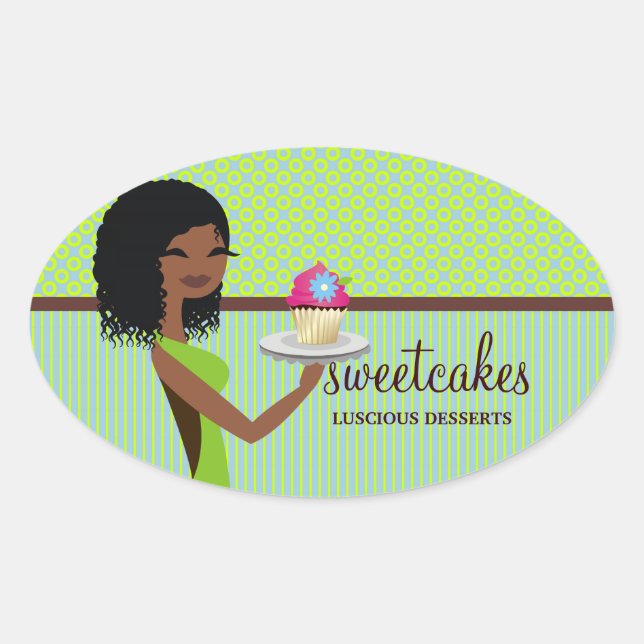 311 Cupcake Cutie Blue Green African American Oval Sticker (Front)
