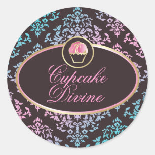 311 Cupcake Divine Pink Aqua Damask Sticker
