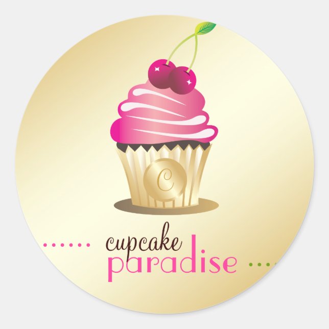 311-Cupcake Paradise Monogram Classic Round Sticker (Front)