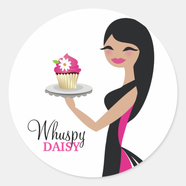 311-Daisy Cupcake Cutie | Straight Brunette Classic Round Sticker (Front)