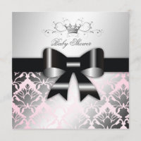 311-Damask Shimmer Black Bow Pink Baby Shower