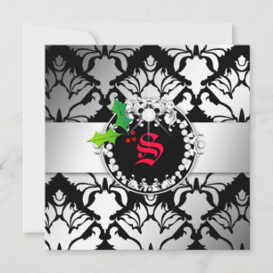 311-Damask Shimmer Christmas Invite Black
