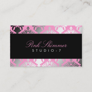 311 Damask Shimmer Pink Plush Black BowCertificate Business Card