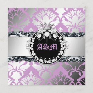 311-Damask Shimmer Queen Lace n' Kisses Purple Invitation