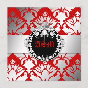 311-Damask Shimmer Queen Sweet 16 Cherry Red Invitation