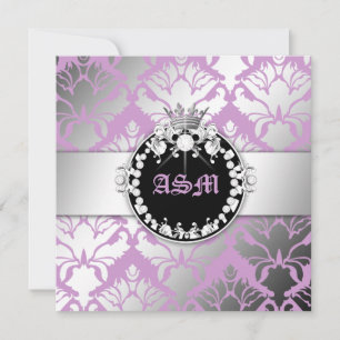 311-Damask Shimmer Queen Sweet Sixteen Purple Invitation