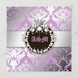 311-Damask Shimmer Queen Sweet Sixteen Purple Invitation