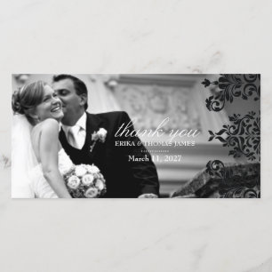 311-Dashing Damask   Black Thank You Photo Card