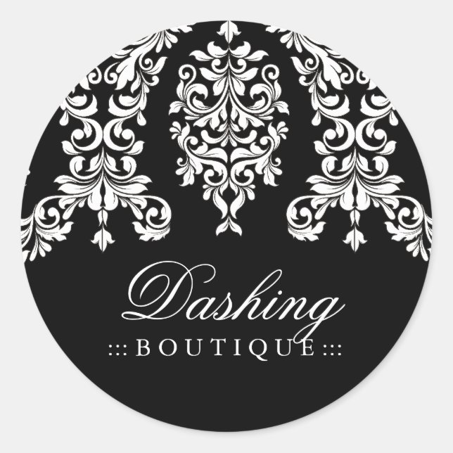 311 Dashing Damask Black White Classic Round Sticker (Front)