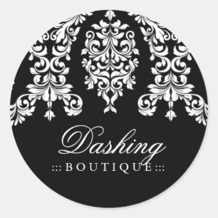 311 Dashing Damask Black White Classic Round Sticker