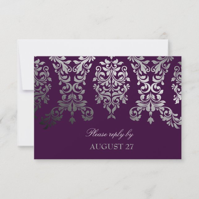 311 Dashing Damask Eggplant RSVP Card (Front)