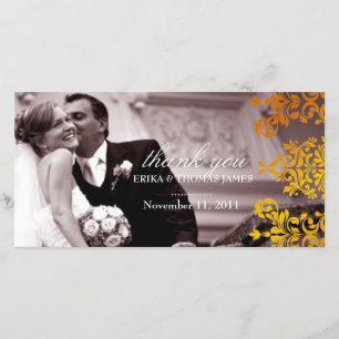 311 Dashing Damask   Fresh Orange Yellow Thank You Card