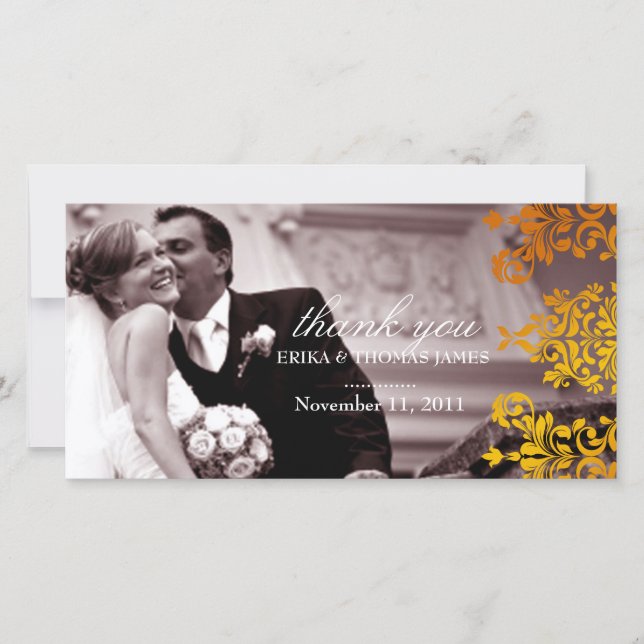 311 Dashing Damask | Fresh Orange Yellow Thank You Card (Front)
