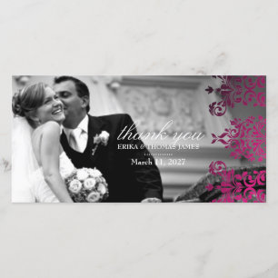 311-Dashing Damask   Magenta Thank You Photo Card