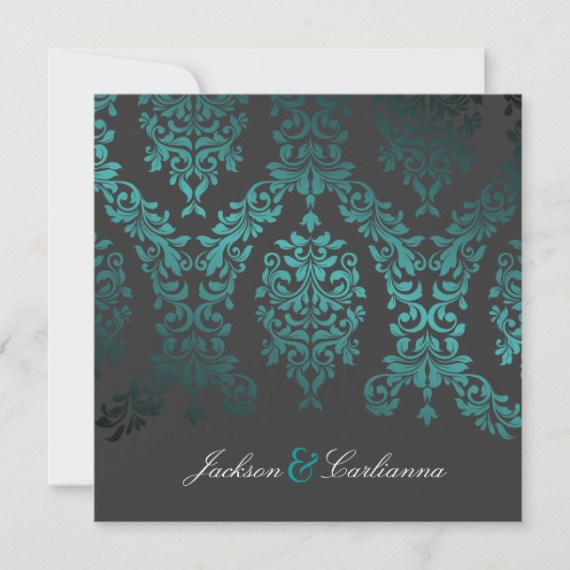 311-Dashing Damask | Sea Garden Charcoal Invitation (Front)