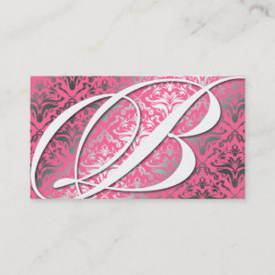 311-Dazzle Me Damask - B Monogram Pink Business Card