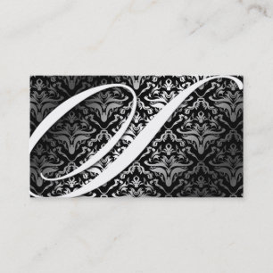 311-Dazzle Me Damask - S Monogram Black Business Card