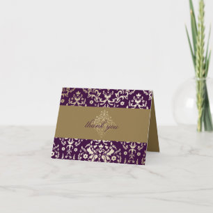 311-Dazzling Damask Gold Eggplant Thank you Card