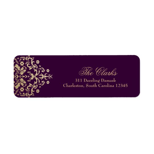 311 Dazzling Damask Gold Ivory Deep Purple Return Address Label