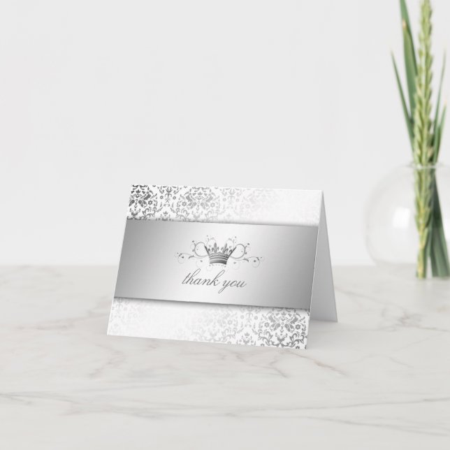 311-Dazzling Damask Silver Thank you Card (Front)
