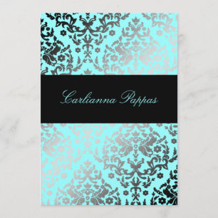 311 Dazzling Damask Turquoise Blue Invitation