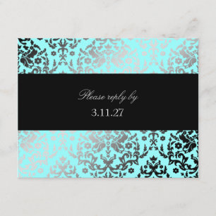 311-Dazzling Damask Turquoise RSVP Card