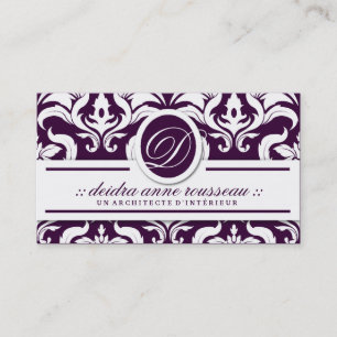 311 Deidra Damask Rose Purple Monogram Business Card
