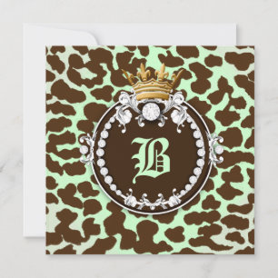 311 Diamond Medallion Leopard Brown Mint Green Invitation