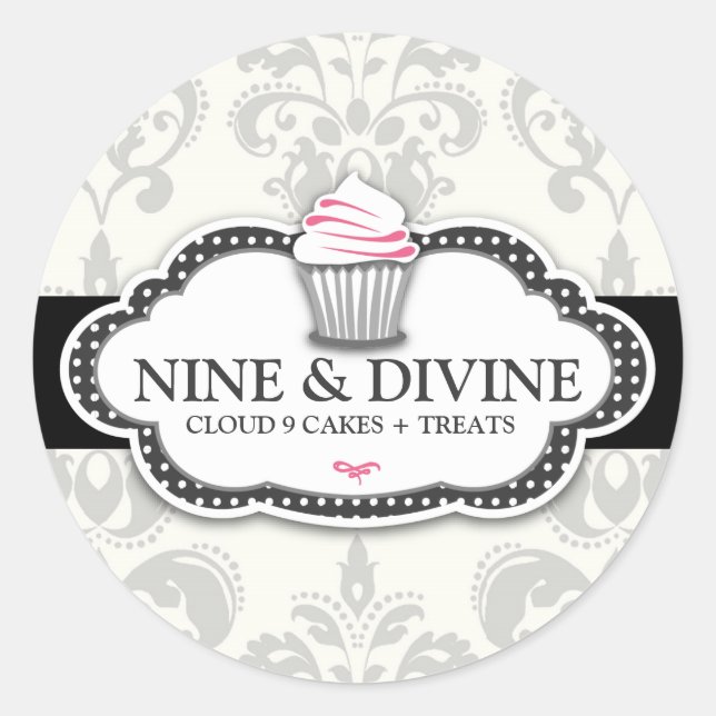 311 Divine Grey Damask Cupcake Sticker (Front)