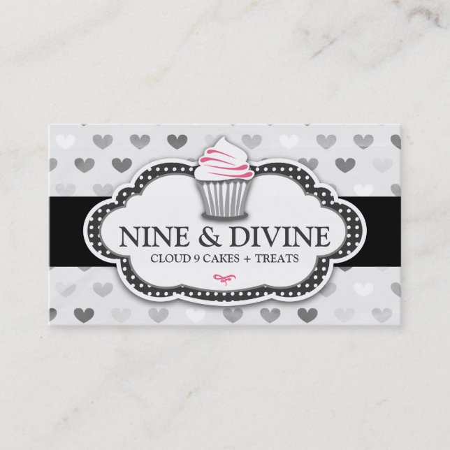 311 Divine Grey Hearts Cupcake Business Card (Front)