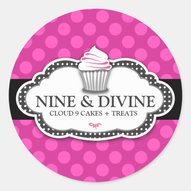 311 Divine Pink Dots Cupcakes Classic Round Sticker (Front)