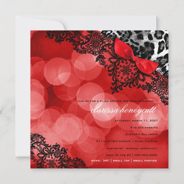 311 Dream in Leopard and Lace Bachelorette Red Invitation (Front)