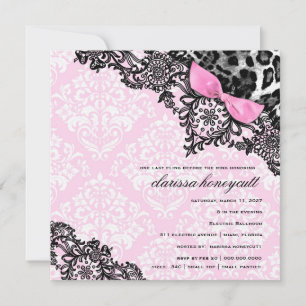 311 Dream in Leopard & Lace Girly Pink Damask Invitation