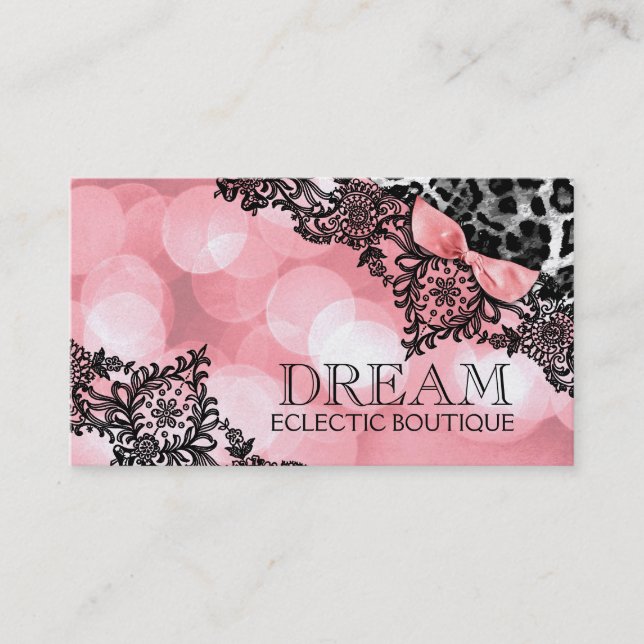 311 Dream in Light Leopard & Lace Sweet Pink Pearl Business Card (Front)