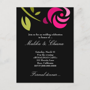 311-ELEGANT PINK ROSE INVITATION POSTCARD
