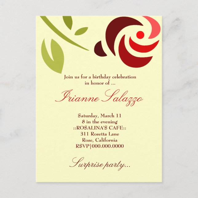 311-ELEGANT ROSE INVITATION POSTCARD (Front)
