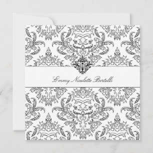 311-Emmy Black & White Damask Invitation