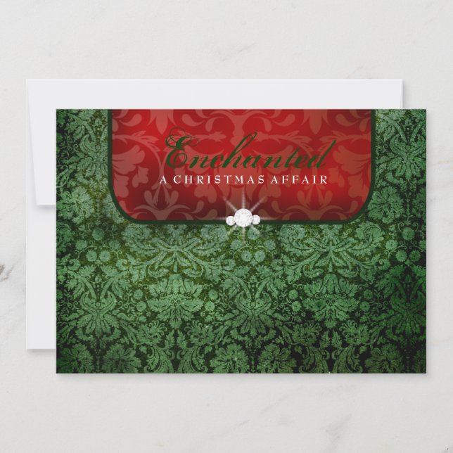 311-Enchanted Red Green Damask Invitation (Front)